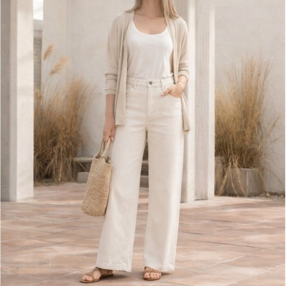 J.Jill High-Rise Wide Leg Denim Women 22 Off-White Minimalist Coastal Preppy